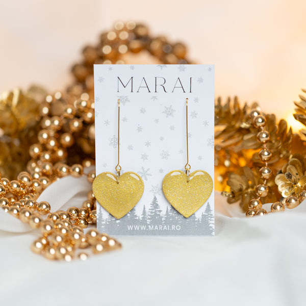 Cercei Heart - gold glitter