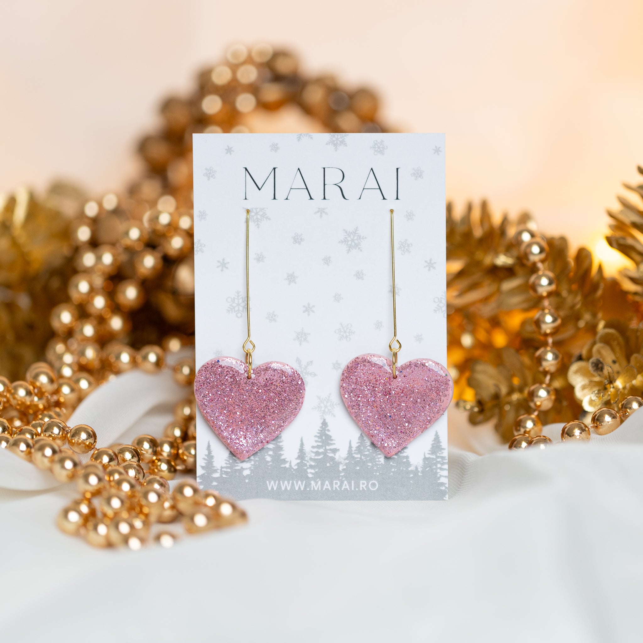 Cercei Heart - pink glitter