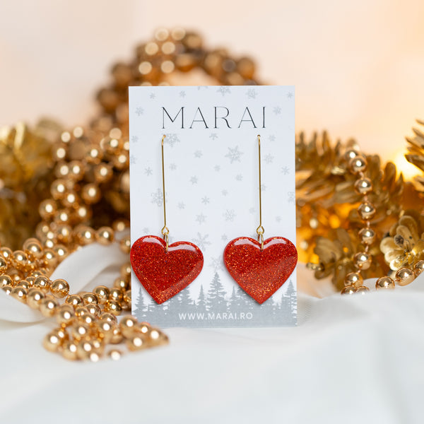 Cercei Heart - red glitter