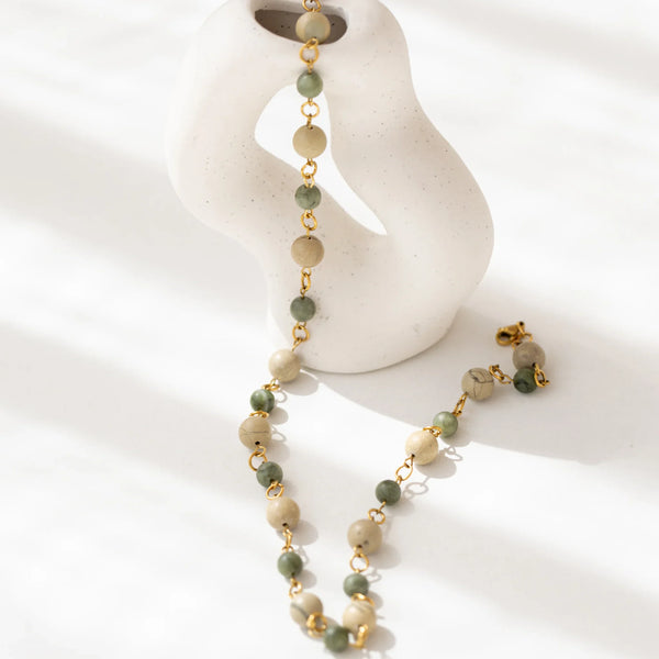 Colier Natural Aqua Terra Jasper - crem si verde