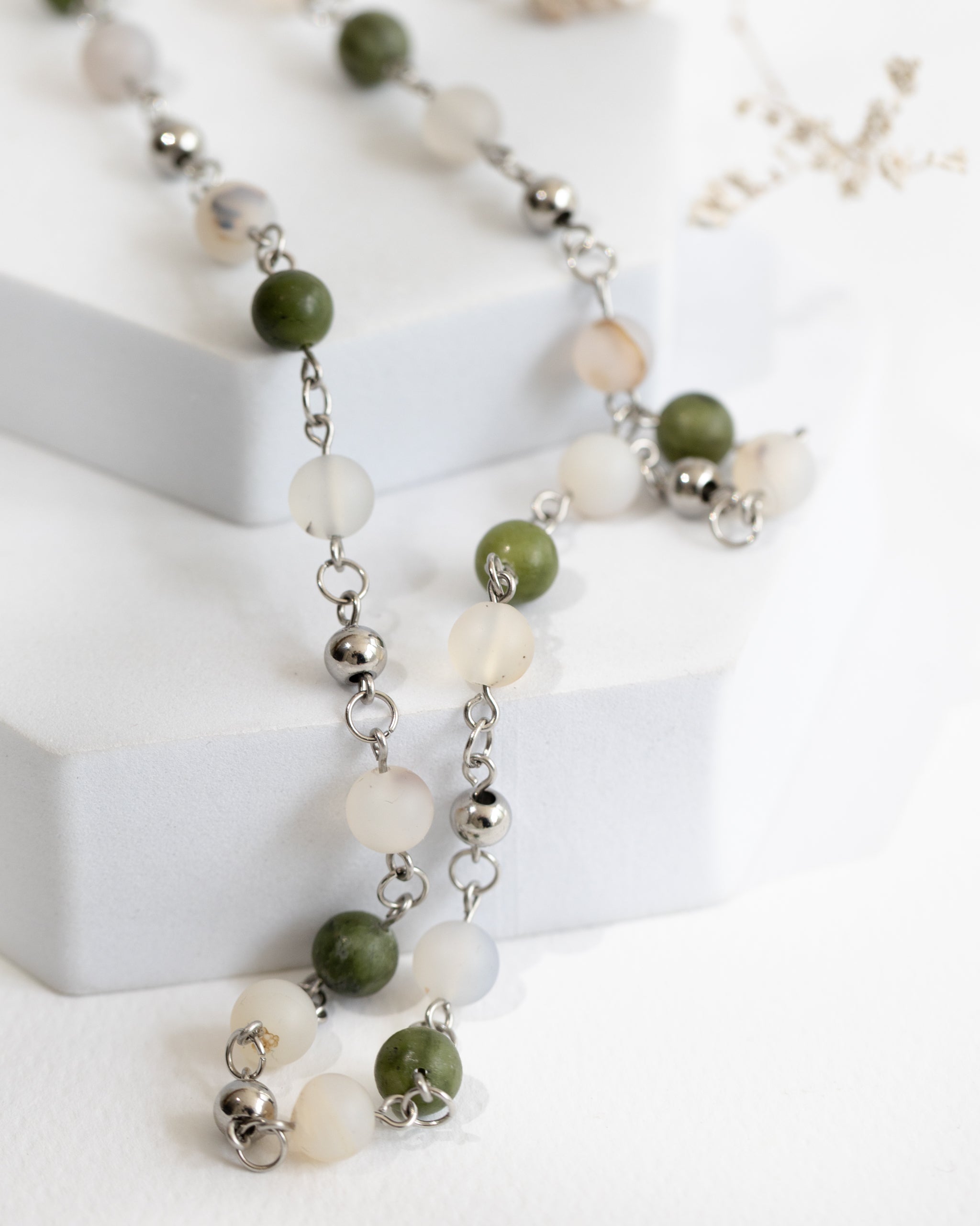 Colier Jad Taiwan și Agat Frosted cu Inox