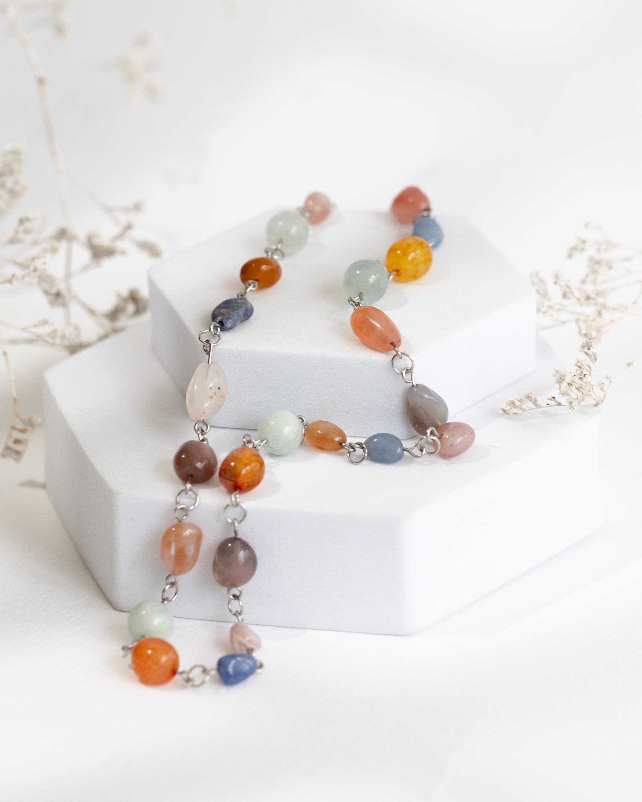 Colier Multicolor cu Acvamarin, Agat și Aventurin Albastru