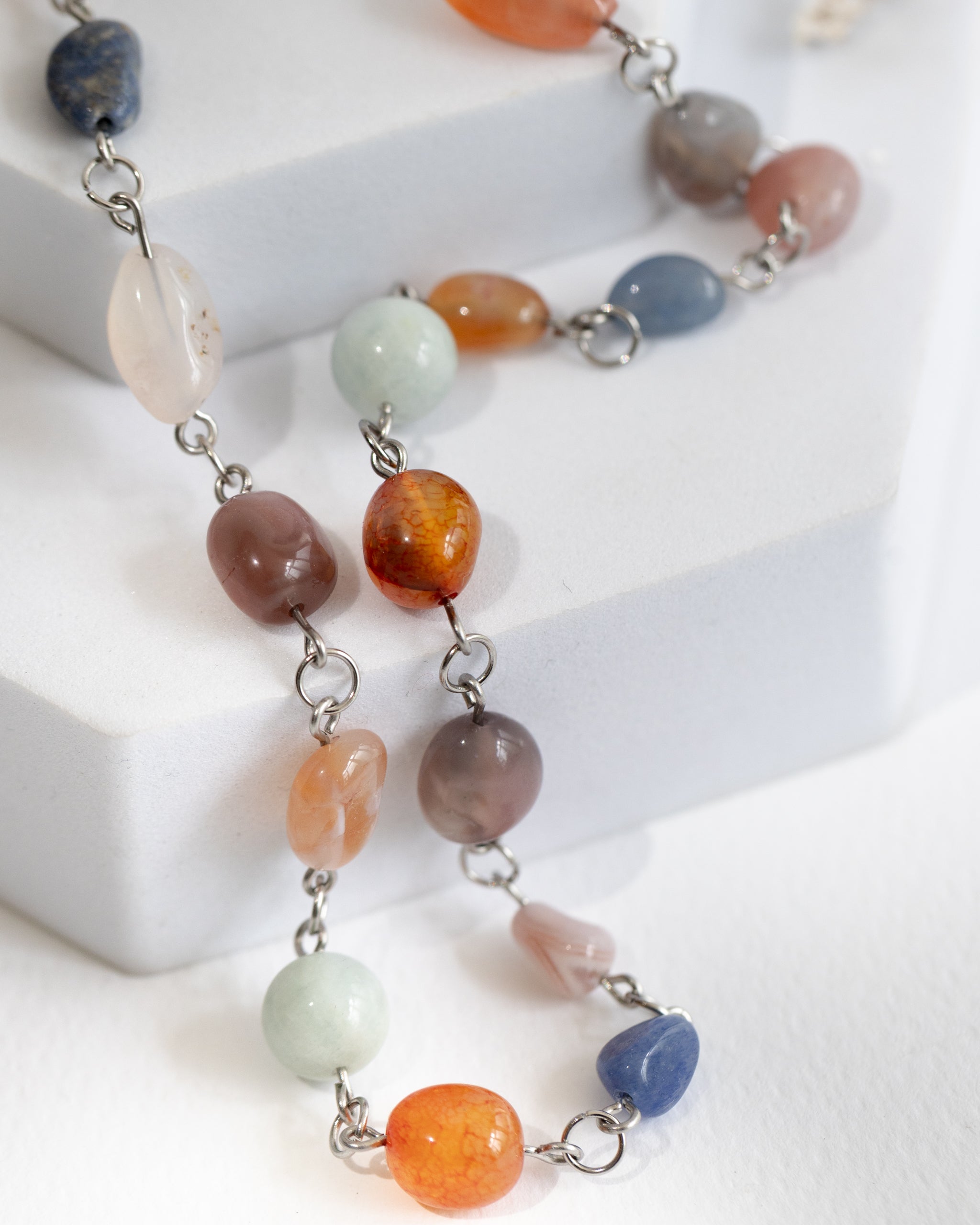 Colier Multicolor cu Acvamarin, Agat și Aventurin Albastru