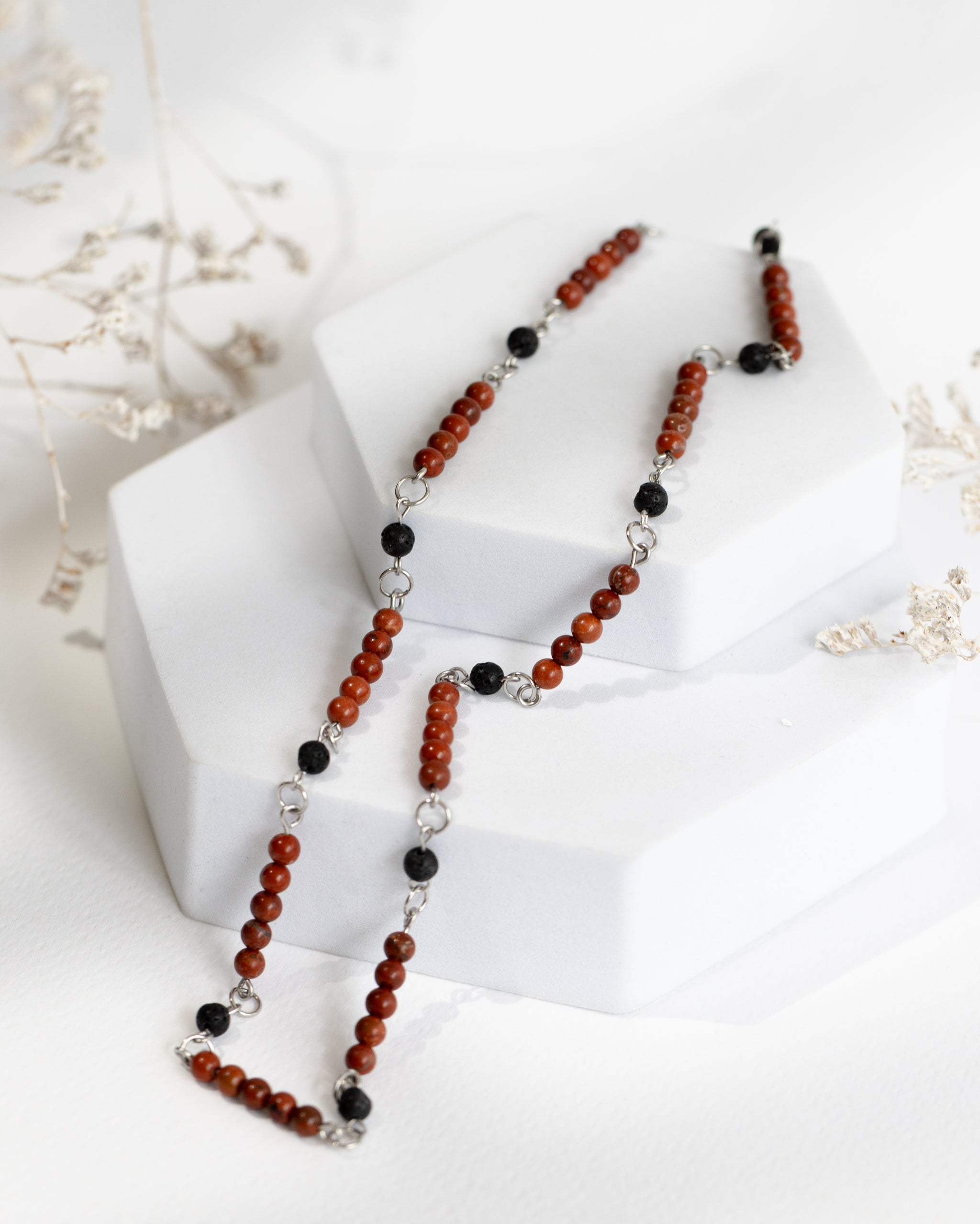 Colier Mashan Jade și rocă vulcanică