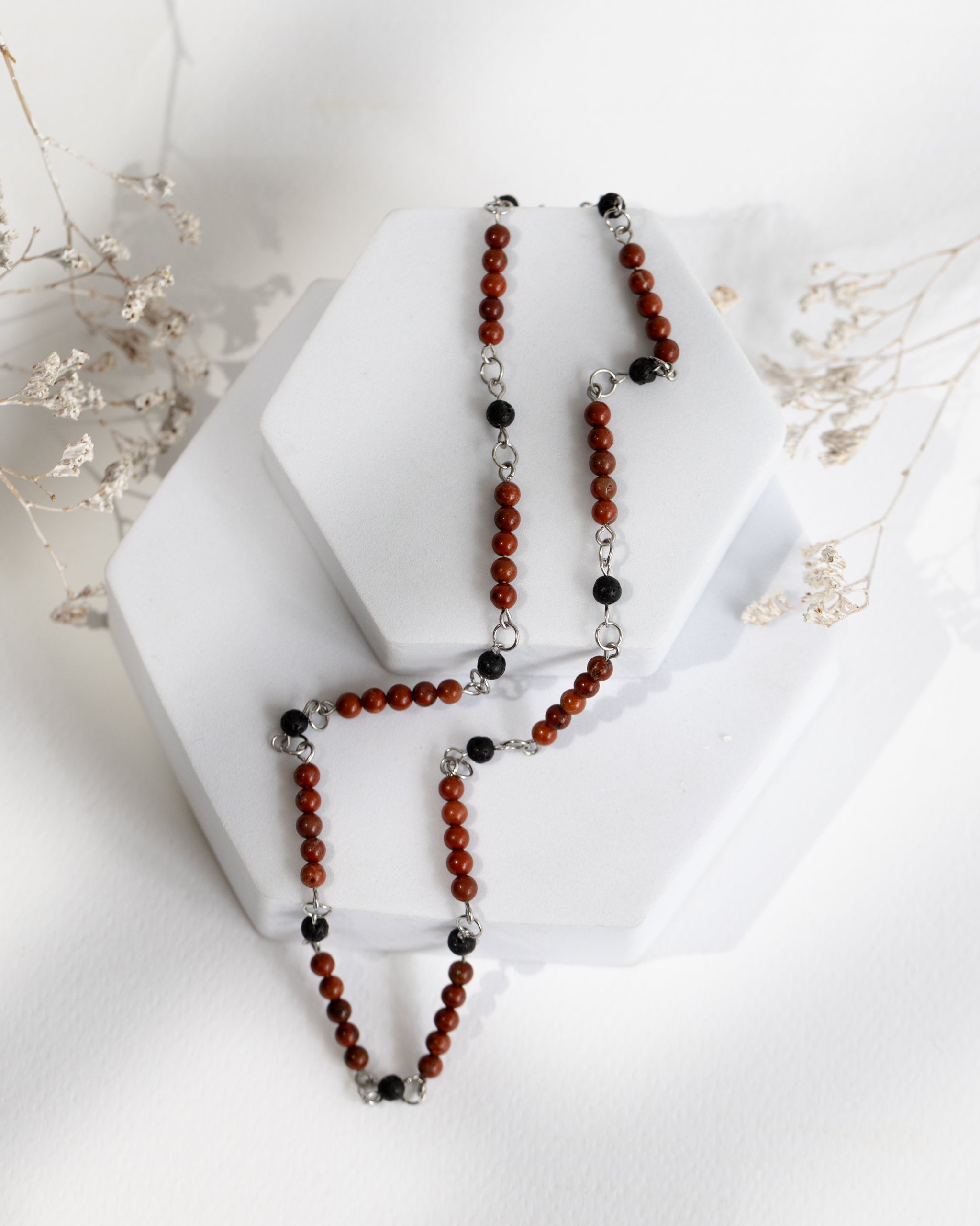 Colier Mashan Jade și rocă vulcanică