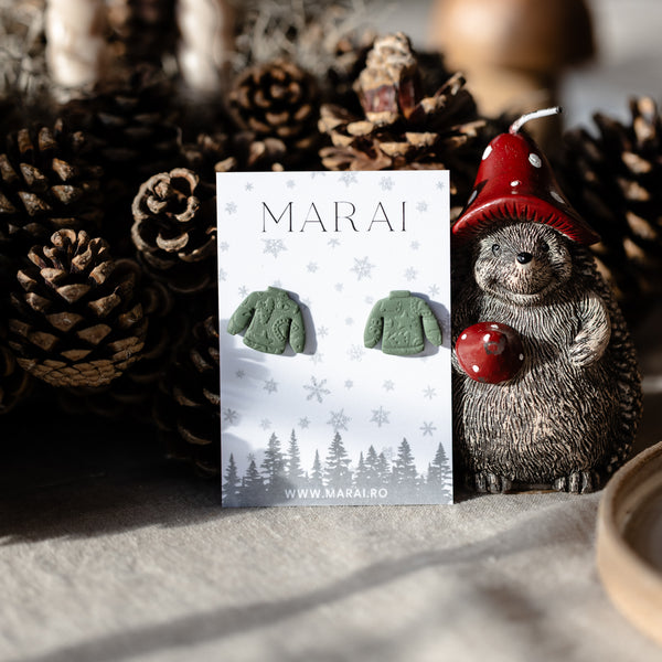 Cercei Studs Pulover Crăciun - green