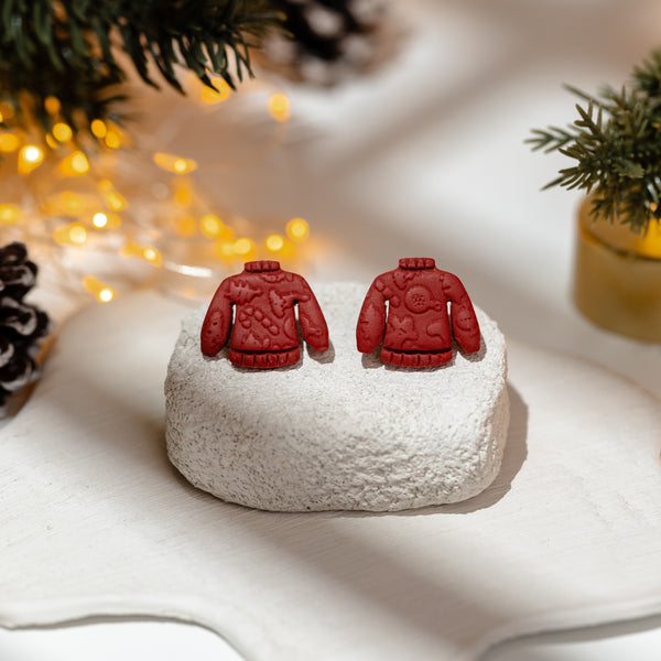 Cercei Studs Pulover Crăciun - red